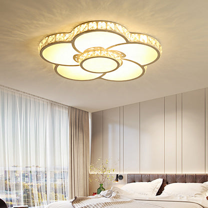 Bloom Ceiling Light Fixture Simple Acrylic LED White Flush Mount Lamp with Inlaid Crystal in Warm/White Light, 19.5"/23.5"/31.5" Width White Clearhalo 'Ceiling Lights' 'Close To Ceiling Lights' 'Close to ceiling' 'Flush mount' Lighting' 678298