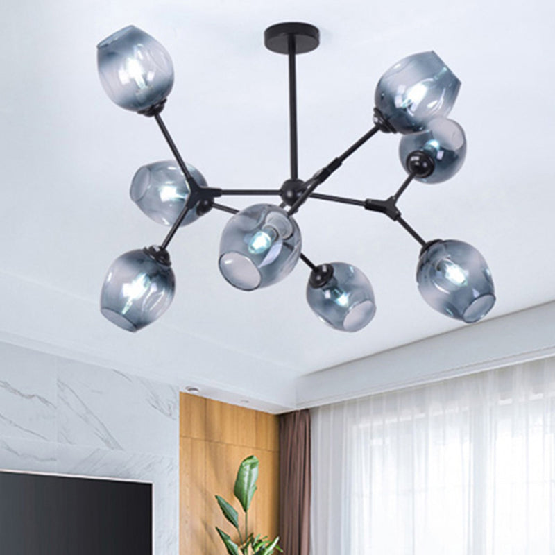Black Branch Chandelier Modern Nordic Style 6/8/9 Lights Amber/Blue/Clear Glass Ceiling Light with Adjustable Arm Clearhalo 'Ceiling Lights' 'Chandeliers' 'Clear' 'Glass shade' 'Glass' 'Industrial' 'Modern Chandeliers' 'Modern' 'Tiffany' 'Traditional Chandeliers' Lighting' 678558