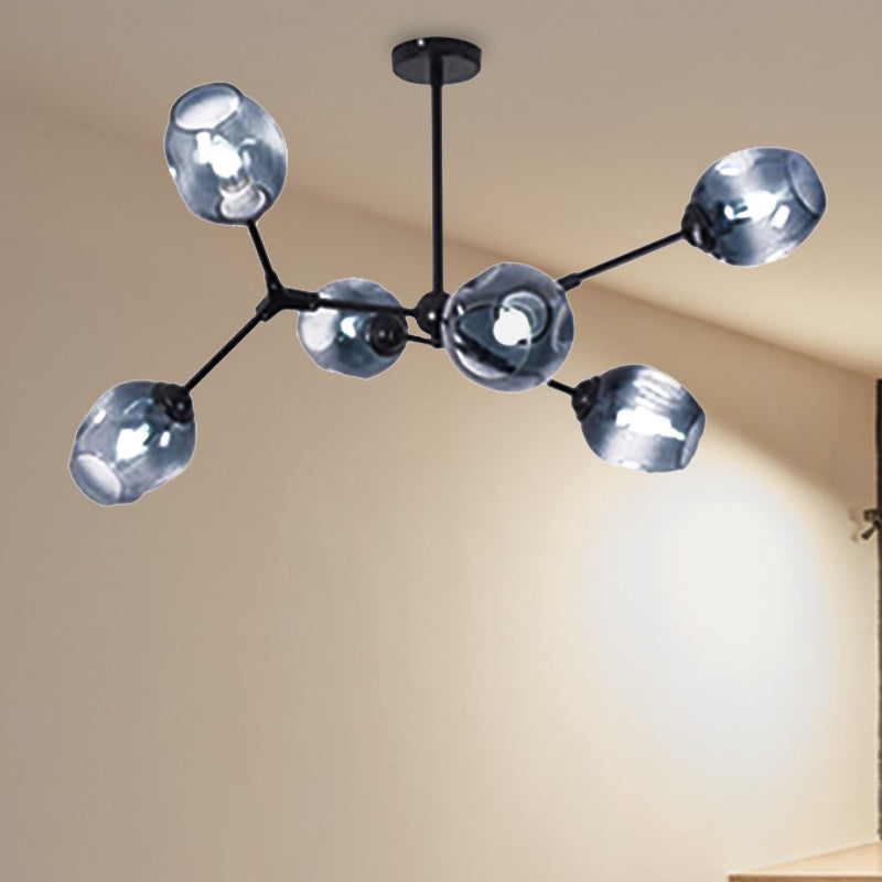 Black Branch Chandelier Modern Nordic Style 6/8/9 Lights Amber/Blue/Clear Glass Ceiling Light with Adjustable Arm Clearhalo 'Ceiling Lights' 'Chandeliers' 'Clear' 'Glass shade' 'Glass' 'Industrial' 'Modern Chandeliers' 'Modern' 'Tiffany' 'Traditional Chandeliers' Lighting' 678560