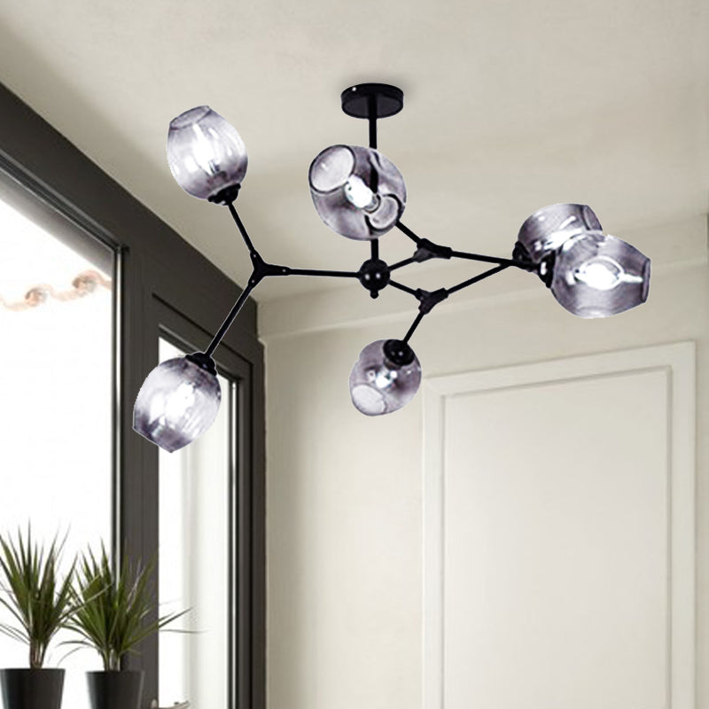 Black Branch Chandelier Modern Nordic Style 6/8/9 Lights Amber/Blue/Clear Glass Ceiling Light with Adjustable Arm Clearhalo 'Ceiling Lights' 'Chandeliers' 'Clear' 'Glass shade' 'Glass' 'Industrial' 'Modern Chandeliers' 'Modern' 'Tiffany' 'Traditional Chandeliers' Lighting' 678564