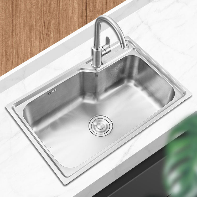 Contemporary Style Kitchen Sink Noise-cancelling Design Drop-In Kitchen Sink 27"L x 17"W x 7"H Sink with Faucet Single Cooling Tap Clearhalo 'Home Improvement' 'home_improvement' 'home_improvement_kitchen_sinks' 'Kitchen Remodel & Kitchen Fixtures' 'Kitchen Sinks & Faucet Components' 'Kitchen Sinks' 'kitchen_sinks' 6785826