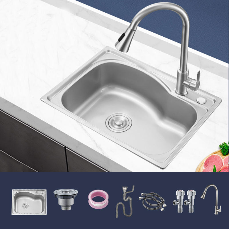Contemporary Style Kitchen Sink Noise-cancelling Design Drop-In Kitchen Sink 23"L x 17"W x 7"H Sink with Faucet Pull Out Faucet Clearhalo 'Home Improvement' 'home_improvement' 'home_improvement_kitchen_sinks' 'Kitchen Remodel & Kitchen Fixtures' 'Kitchen Sinks & Faucet Components' 'Kitchen Sinks' 'kitchen_sinks' 6785835