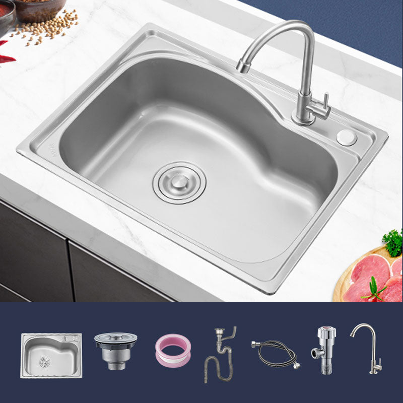 Contemporary Style Kitchen Sink Noise-cancelling Design Drop-In Kitchen Sink 23"L x 17"W x 7"H Sink with Faucet Single Cooling Tap Clearhalo 'Home Improvement' 'home_improvement' 'home_improvement_kitchen_sinks' 'Kitchen Remodel & Kitchen Fixtures' 'Kitchen Sinks & Faucet Components' 'Kitchen Sinks' 'kitchen_sinks' 6785839