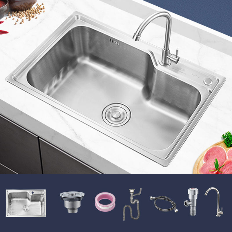 Contemporary Style Kitchen Sink Noise-cancelling Design Drop-In Kitchen Sink 30"L x 18"W x 7"H Sink with Faucet Single Cooling Tap Clearhalo 'Home Improvement' 'home_improvement' 'home_improvement_kitchen_sinks' 'Kitchen Remodel & Kitchen Fixtures' 'Kitchen Sinks & Faucet Components' 'Kitchen Sinks' 'kitchen_sinks' 6785845