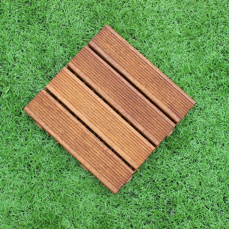 Tradition Teak Floor Tile Water Resistant Click Lock Wooden Floor for Living Room 12" x 12" Wire Brushed Clearhalo 'Flooring 'Hardwood Flooring' 'hardwood_flooring' 'Home Improvement' 'home_improvement' 'home_improvement_hardwood_flooring' Walls and Ceiling' 6785893