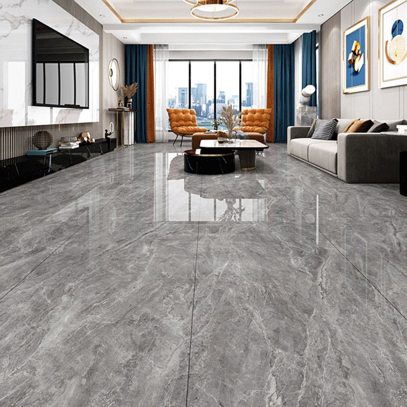 Indoor Floor Wall Tile Polished Marble Print Rectangle Living Room Floor Wall Tile Dark Heather Gray-White 6 Pieces Clearhalo 'Floor Tiles & Wall Tiles' 'floor_tiles_wall_tiles' 'Flooring 'Home Improvement' 'home_improvement' 'home_improvement_floor_tiles_wall_tiles' Walls and Ceiling' 6786113