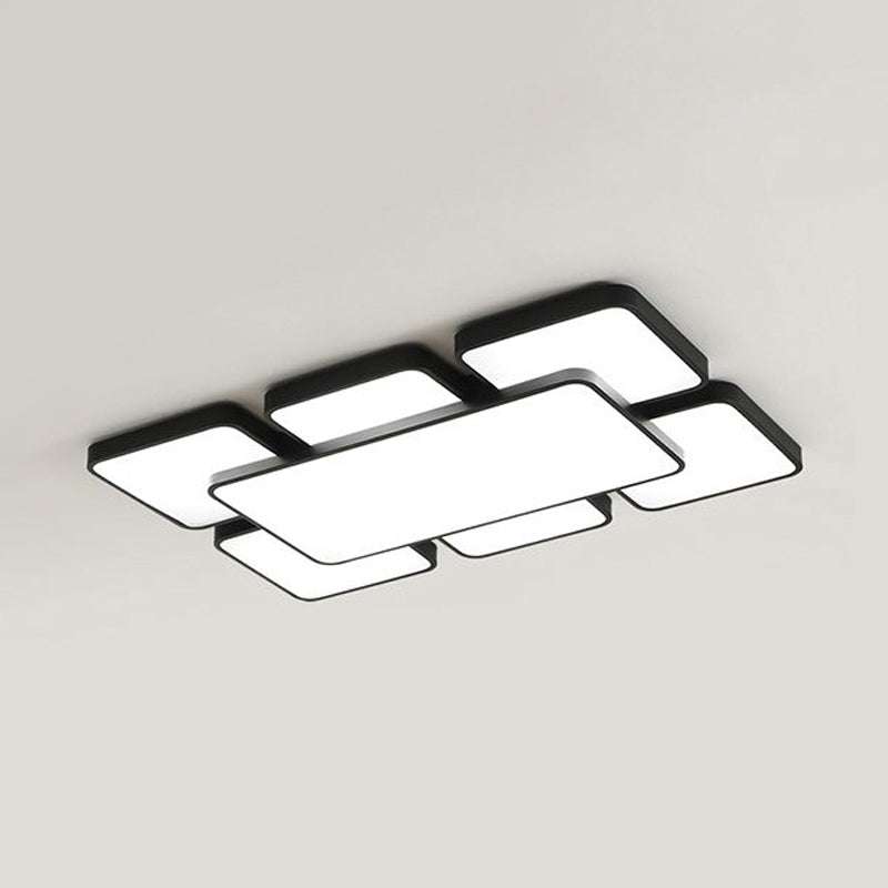 Squared/Rectangular Shade Bedroom Ceiling Flush Light Acrylic 20.5"/24.5" W 5/7 Lights Modernist Style Flush Mount Lamp in Black/White Clearhalo 'Ceiling Lights' 'Close To Ceiling Lights' 'Close to ceiling' 'Flush mount' Lighting' 678620