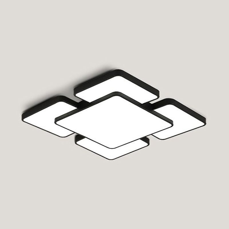 Squared/Rectangular Shade Bedroom Ceiling Flush Light Acrylic 20.5"/24.5" W 5/7 Lights Modernist Style Flush Mount Lamp in Black/White Clearhalo 'Ceiling Lights' 'Close To Ceiling Lights' 'Close to ceiling' 'Flush mount' Lighting' 678622
