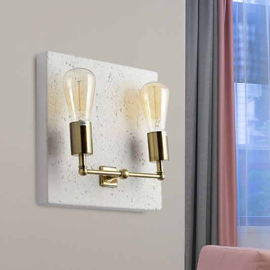 Naked Bulb Shade Wall Light Sconce Modern Concrete 2 Lights Grey/White Wall Sconce with Cement Backplate Clearhalo 'Cast Iron' 'Glass' 'Industrial' 'Modern wall lights' 'Modern' 'Tiffany' 'Traditional wall lights' 'Wall Lamps & Sconces' 'Wall Lights' Lighting' 678624