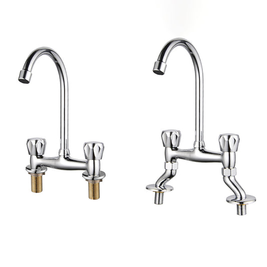 Contemporary Widespread Sink Faucet Knob Handle Gooseneck Arc Solid Brass Faucet Clearhalo 'Bathroom Remodel & Bathroom Fixtures' 'Bathroom Sink Faucets' 'Bathroom Sinks & Faucet Components' 'bathroom_sink_faucets' 'Home Improvement' 'home_improvement' 'home_improvement_bathroom_sink_faucets' 6786460