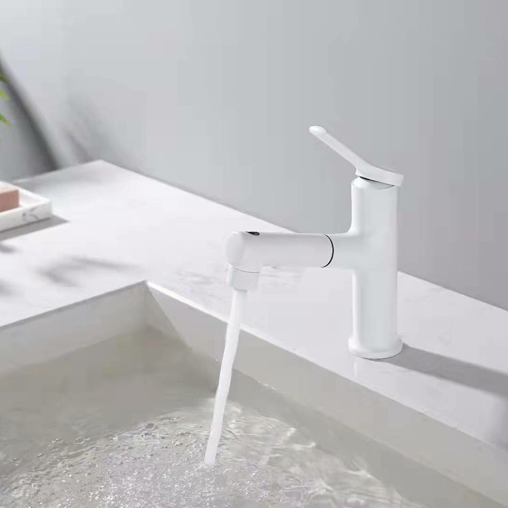 Contemporary Vessel Faucet Copper Single Handle Low Arc Retractable Vessel Faucet for Home White Clearhalo 'Bathroom Remodel & Bathroom Fixtures' 'Bathroom Sink Faucets' 'Bathroom Sinks & Faucet Components' 'bathroom_sink_faucets' 'Home Improvement' 'home_improvement' 'home_improvement_bathroom_sink_faucets' 6786538