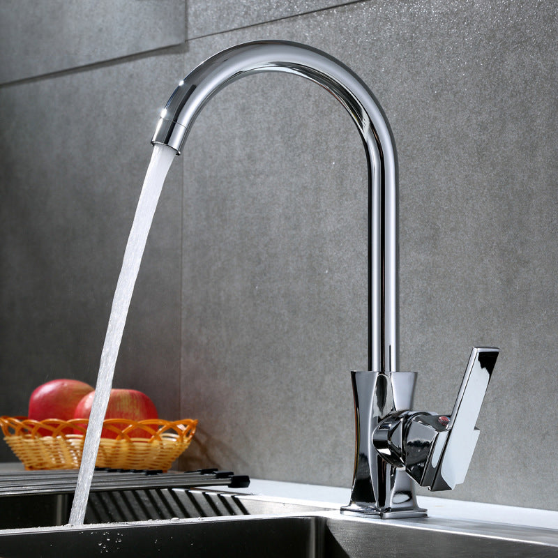 Contemporary One Handle Standard Kitchen Faucet High Arch Water Filler in Chrome Gooseneck Clearhalo 'Home Improvement' 'home_improvement' 'home_improvement_kitchen_faucets' 'Kitchen Faucets' 'Kitchen Remodel & Kitchen Fixtures' 'Kitchen Sinks & Faucet Components' 'kitchen_faucets' 6786617
