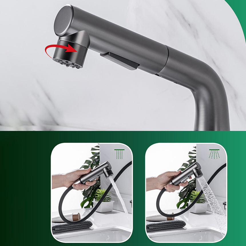 Modern Single Handle Kitchen Faucet 1-Hold Water Faucet with Pull Out Sprayer Clearhalo 'Home Improvement' 'home_improvement' 'home_improvement_kitchen_faucets' 'Kitchen Faucets' 'Kitchen Remodel & Kitchen Fixtures' 'Kitchen Sinks & Faucet Components' 'kitchen_faucets' 6786636