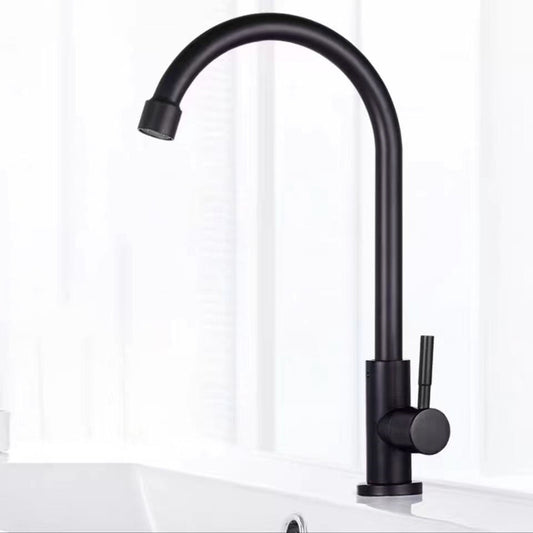 Traditional 1-Handle Faucets Black and Silver Stainless Steel Gooseneck Faucets Clearhalo 'Home Improvement' 'home_improvement' 'home_improvement_kitchen_faucets' 'Kitchen Faucets' 'Kitchen Remodel & Kitchen Fixtures' 'Kitchen Sinks & Faucet Components' 'kitchen_faucets' 6786648