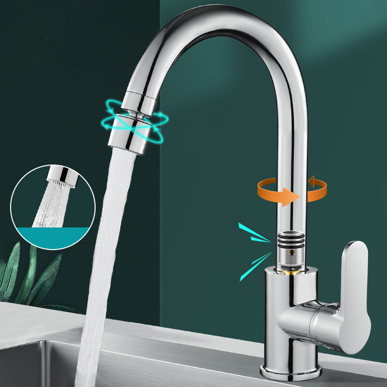 Modern Standard Bar Faucet Single Handle Kitchen Faucet in Silver Clearhalo 'Home Improvement' 'home_improvement' 'home_improvement_kitchen_faucets' 'Kitchen Faucets' 'Kitchen Remodel & Kitchen Fixtures' 'Kitchen Sinks & Faucet Components' 'kitchen_faucets' 6786663