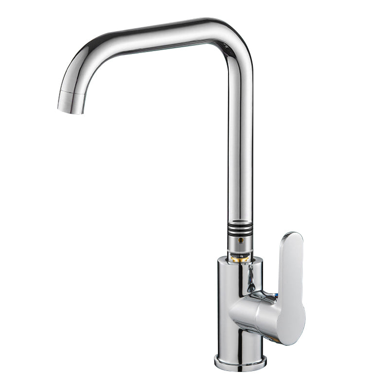 Modern Standard Bar Faucet Single Handle Kitchen Faucet in Silver 7 Shape Single-mode Water Outlet Clearhalo 'Home Improvement' 'home_improvement' 'home_improvement_kitchen_faucets' 'Kitchen Faucets' 'Kitchen Remodel & Kitchen Fixtures' 'Kitchen Sinks & Faucet Components' 'kitchen_faucets' 6786665