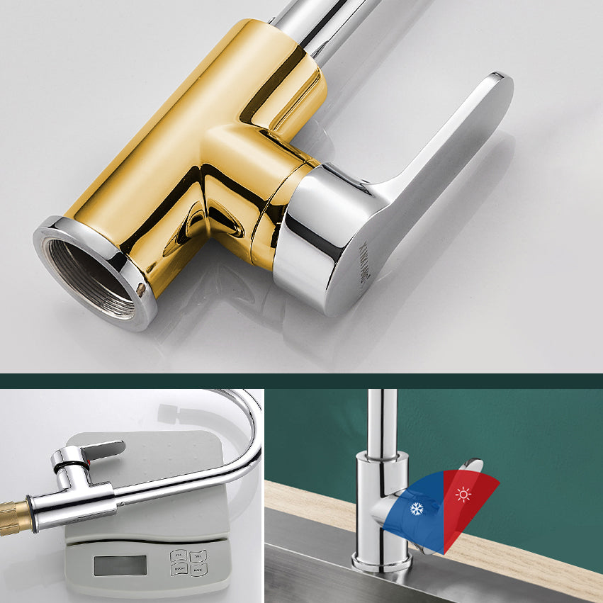 Modern Standard Bar Faucet Single Handle Kitchen Faucet in Silver Clearhalo 'Home Improvement' 'home_improvement' 'home_improvement_kitchen_faucets' 'Kitchen Faucets' 'Kitchen Remodel & Kitchen Fixtures' 'Kitchen Sinks & Faucet Components' 'kitchen_faucets' 6786666