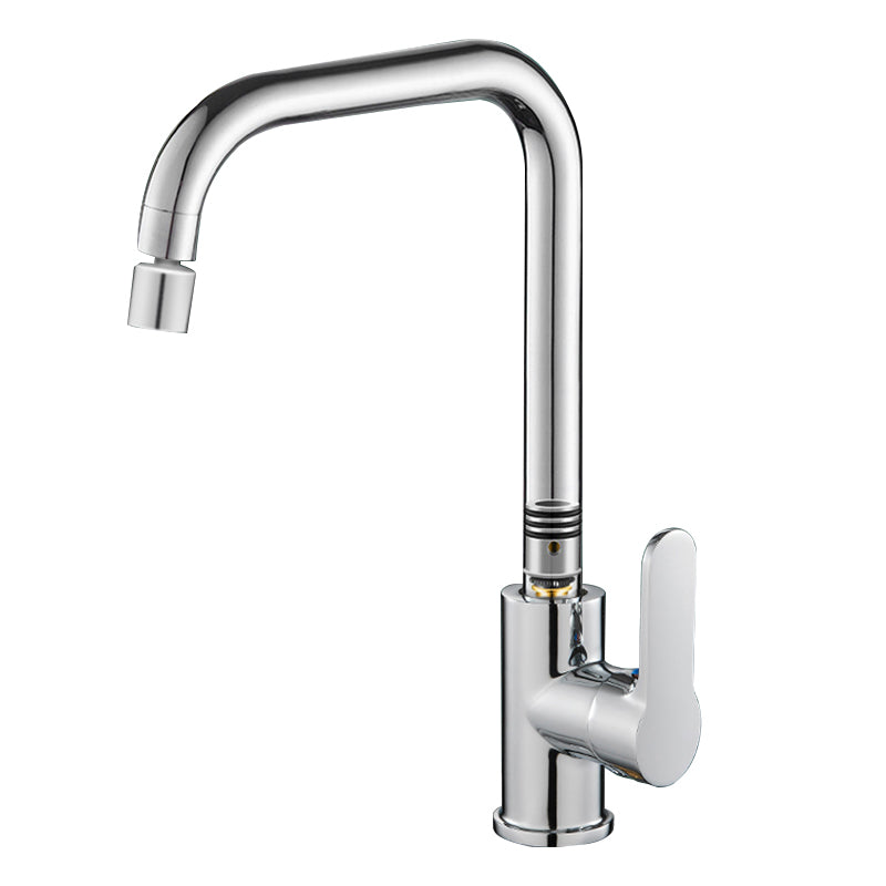 Modern Standard Bar Faucet Single Handle Kitchen Faucet in Silver 7 Shape Dual-mode Water Outlet Clearhalo 'Home Improvement' 'home_improvement' 'home_improvement_kitchen_faucets' 'Kitchen Faucets' 'Kitchen Remodel & Kitchen Fixtures' 'Kitchen Sinks & Faucet Components' 'kitchen_faucets' 6786667