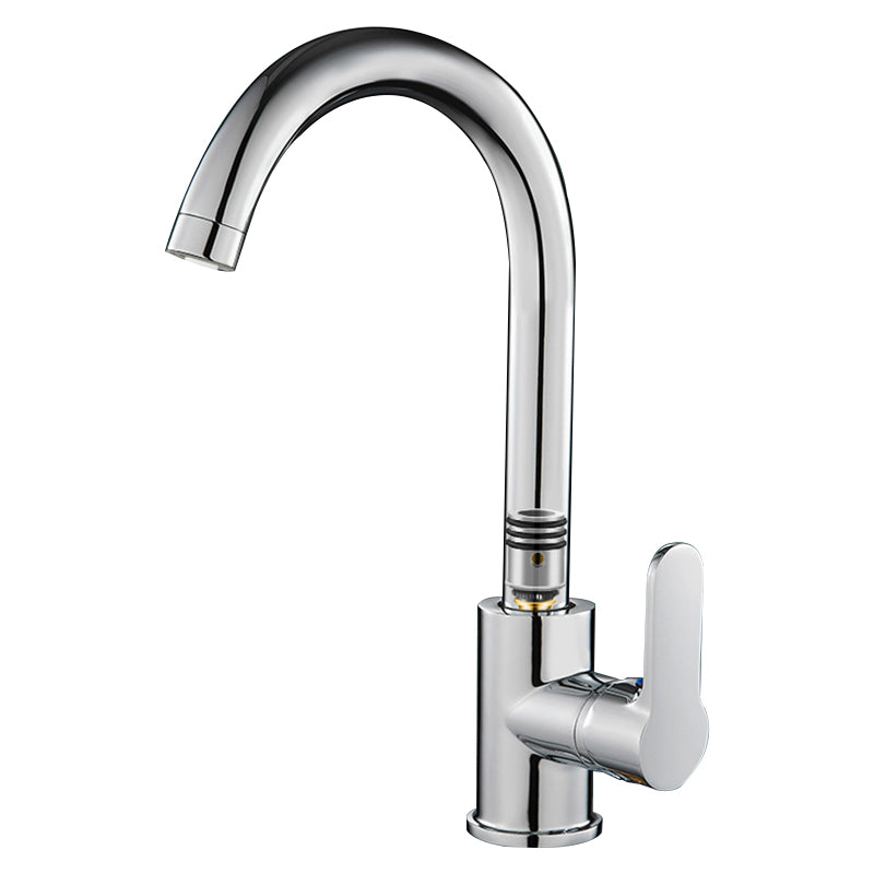 Modern Standard Bar Faucet Single Handle Kitchen Faucet in Silver Gooseneck Single-mode Water Outlet Clearhalo 'Home Improvement' 'home_improvement' 'home_improvement_kitchen_faucets' 'Kitchen Faucets' 'Kitchen Remodel & Kitchen Fixtures' 'Kitchen Sinks & Faucet Components' 'kitchen_faucets' 6786669