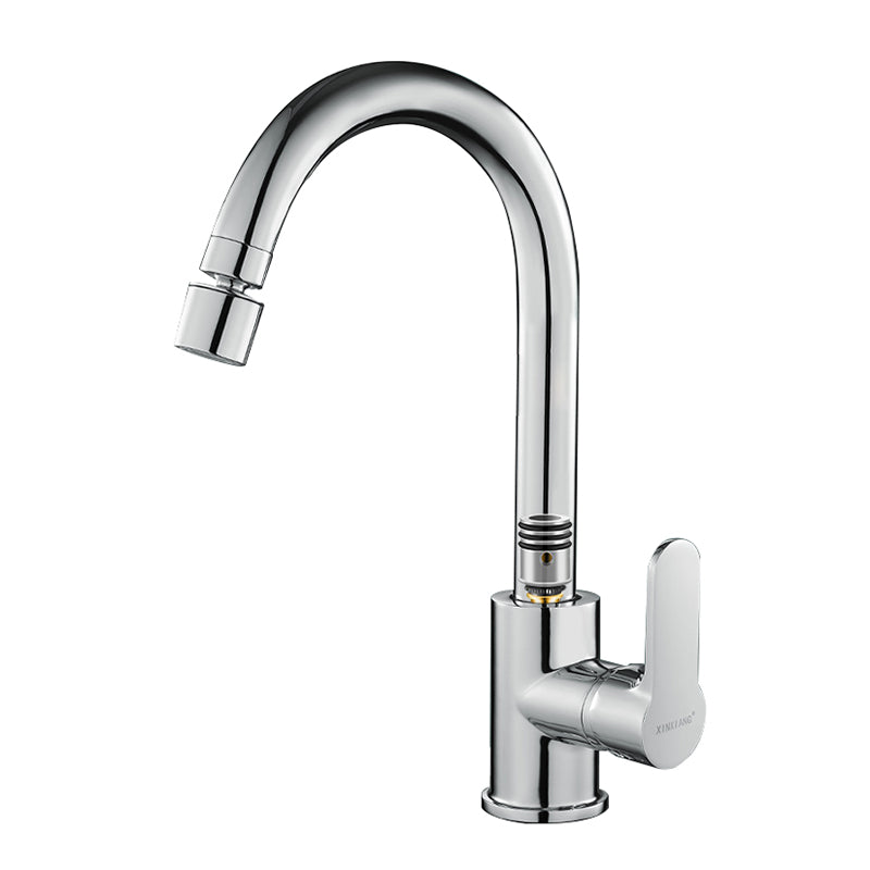 Modern Standard Bar Faucet Single Handle Kitchen Faucet in Silver Gooseneck Dual-mode Water Outlet Clearhalo 'Home Improvement' 'home_improvement' 'home_improvement_kitchen_faucets' 'Kitchen Faucets' 'Kitchen Remodel & Kitchen Fixtures' 'Kitchen Sinks & Faucet Components' 'kitchen_faucets' 6786671