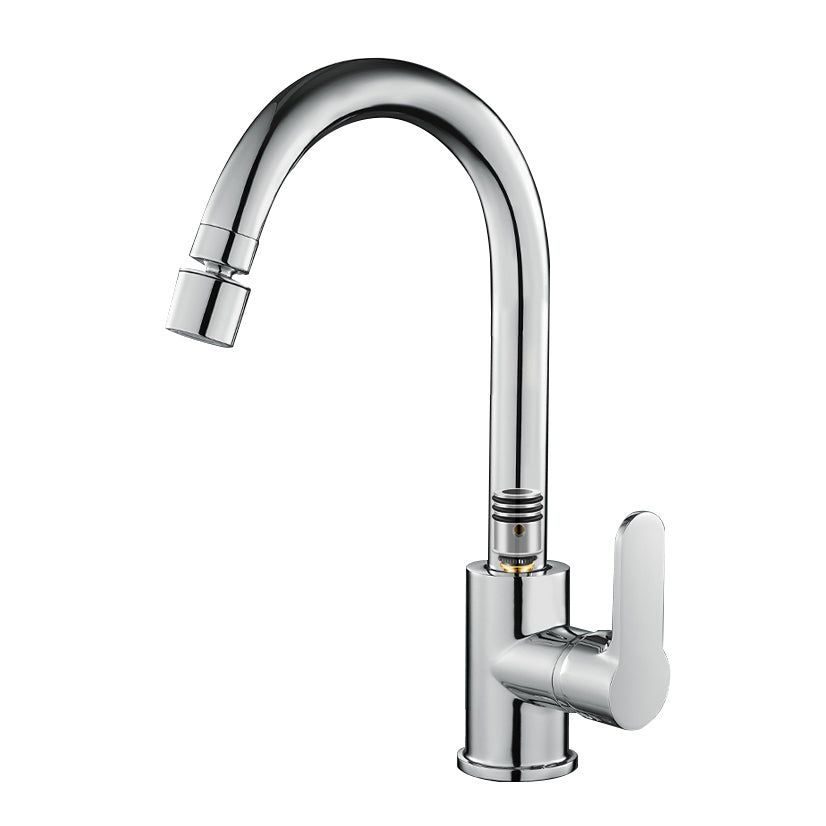 Modern Standard Bar Faucet Single Handle Kitchen Faucet in Silver Clearhalo 'Home Improvement' 'home_improvement' 'home_improvement_kitchen_faucets' 'Kitchen Faucets' 'Kitchen Remodel & Kitchen Fixtures' 'Kitchen Sinks & Faucet Components' 'kitchen_faucets' 6786672