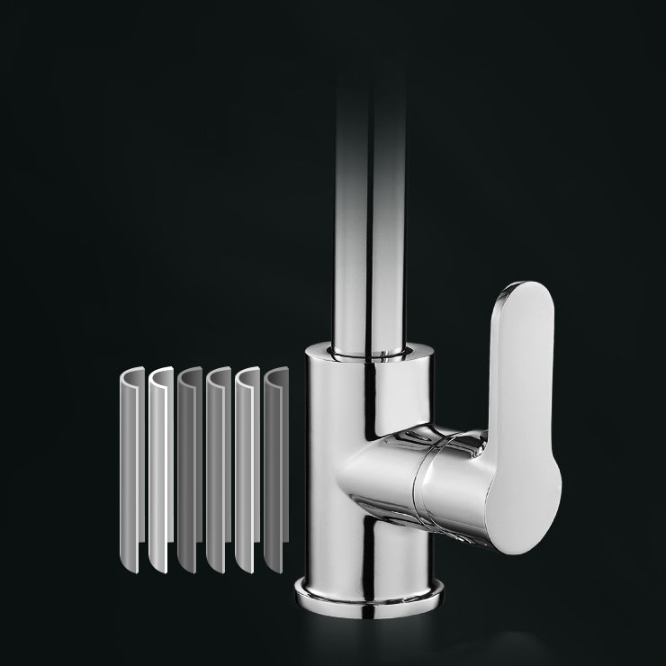 Modern Standard Bar Faucet Single Handle Kitchen Faucet in Silver Clearhalo 'Home Improvement' 'home_improvement' 'home_improvement_kitchen_faucets' 'Kitchen Faucets' 'Kitchen Remodel & Kitchen Fixtures' 'Kitchen Sinks & Faucet Components' 'kitchen_faucets' 6786675