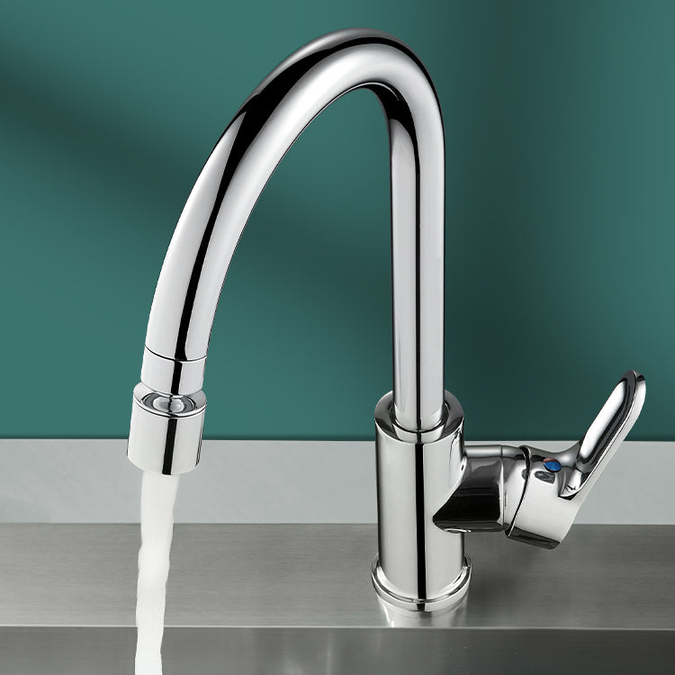 Modern Standard Bar Faucet Single Handle Kitchen Faucet in Silver Clearhalo 'Home Improvement' 'home_improvement' 'home_improvement_kitchen_faucets' 'Kitchen Faucets' 'Kitchen Remodel & Kitchen Fixtures' 'Kitchen Sinks & Faucet Components' 'kitchen_faucets' 6786677