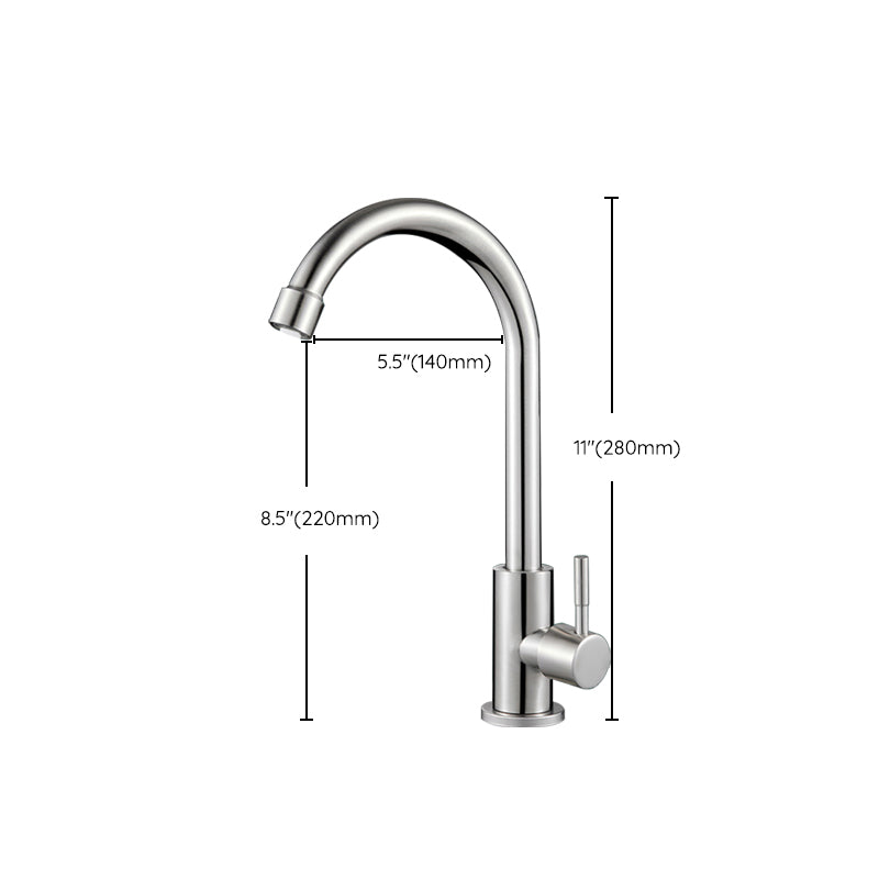 Modern Standard Bar Faucet Single Handle Kitchen Faucet in Silver Clearhalo 'Home Improvement' 'home_improvement' 'home_improvement_kitchen_faucets' 'Kitchen Faucets' 'Kitchen Remodel & Kitchen Fixtures' 'Kitchen Sinks & Faucet Components' 'kitchen_faucets' 6786682