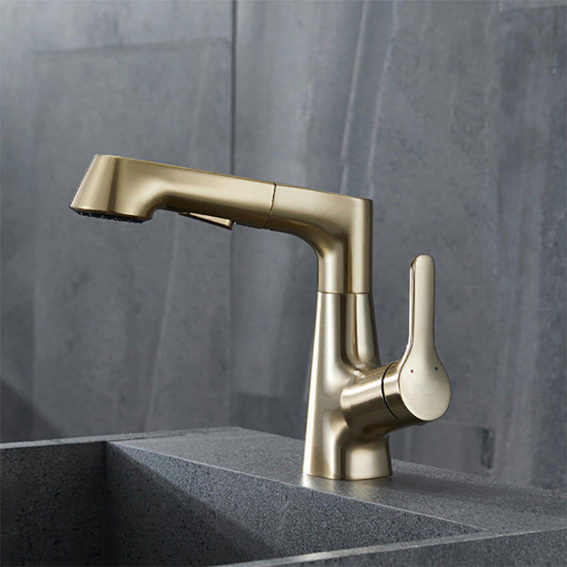 Contemporary Kitchen Faucet Single Handle 2-Function Faucet with Pull out Sprayer Gold Clearhalo 'Home Improvement' 'home_improvement' 'home_improvement_kitchen_faucets' 'Kitchen Faucets' 'Kitchen Remodel & Kitchen Fixtures' 'Kitchen Sinks & Faucet Components' 'kitchen_faucets' 6786703
