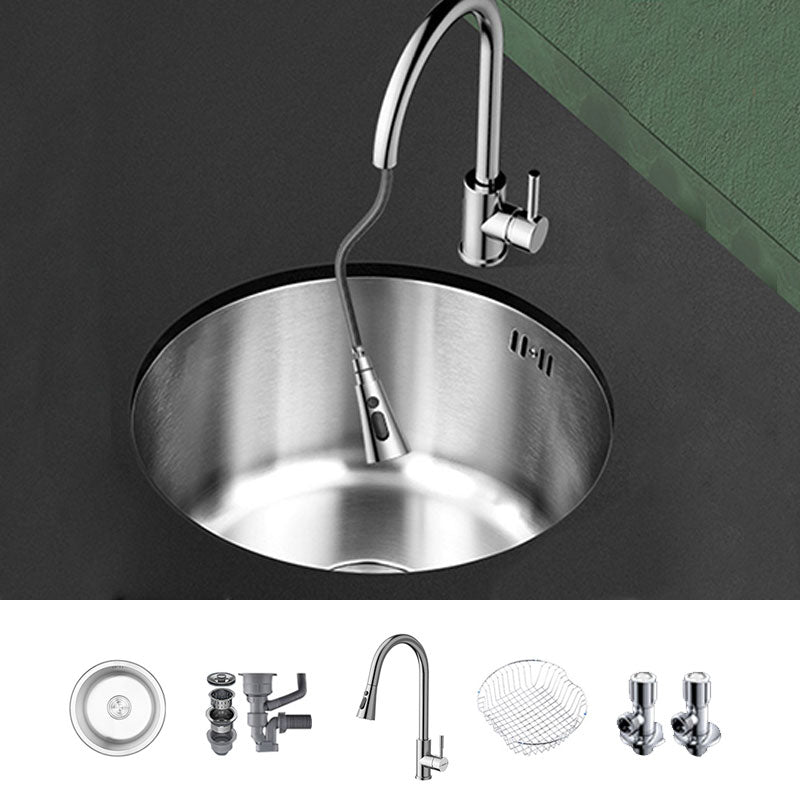 Contemporary Kitchen Sink Stainless Steel Single Bowl Kitchen Sink 15.7"L x 15.7"W x 7.5"H Sink with Faucet Pull Out Faucet Clearhalo 'Home Improvement' 'home_improvement' 'home_improvement_kitchen_sinks' 'Kitchen Remodel & Kitchen Fixtures' 'Kitchen Sinks & Faucet Components' 'Kitchen Sinks' 'kitchen_sinks' 6786772