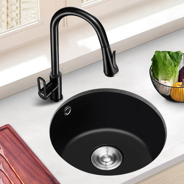 Contemporary Style Kitchen Sink Quartz Single Bowl Kitchen Sink 12.6"L x 12.6"W x 7.9"H Sink with Faucet Pull Out Faucet Clearhalo 'Home Improvement' 'home_improvement' 'home_improvement_kitchen_sinks' 'Kitchen Remodel & Kitchen Fixtures' 'Kitchen Sinks & Faucet Components' 'Kitchen Sinks' 'kitchen_sinks' 6786793