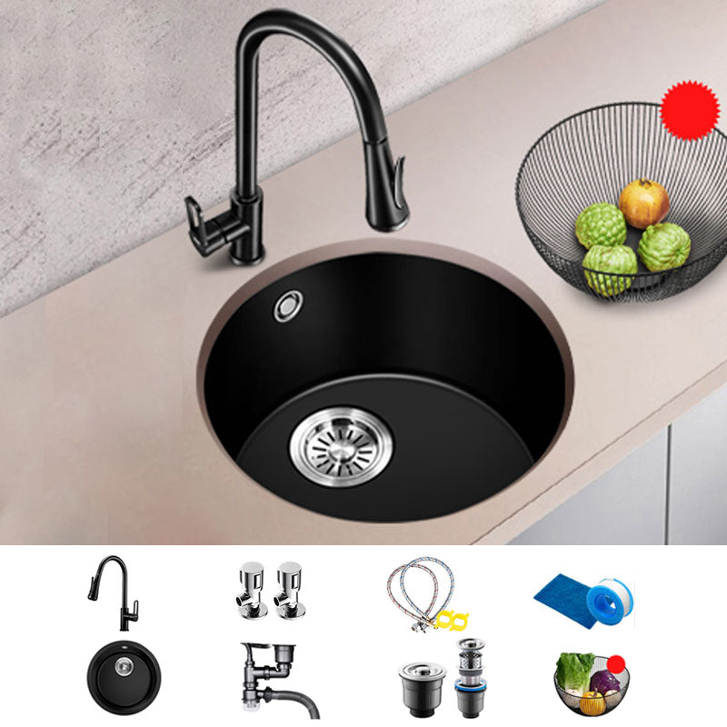 Contemporary Style Kitchen Sink Quartz Single Bowl Kitchen Sink Sink with Faucet Pull Out Faucet Clearhalo 'Home Improvement' 'home_improvement' 'home_improvement_kitchen_sinks' 'Kitchen Remodel & Kitchen Fixtures' 'Kitchen Sinks & Faucet Components' 'Kitchen Sinks' 'kitchen_sinks' 6786799