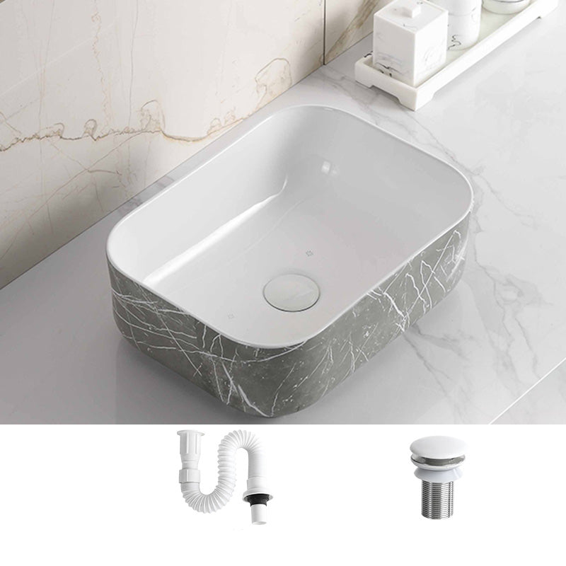 Modern Bathroom Sink Ceramic Marble Pattern Round Bathroom Sink with Pulling Faucet 16"L x 12"W x 5"H None Sink Clearhalo 'Bathroom Remodel & Bathroom Fixtures' 'Bathroom Sinks & Faucet Components' 'Bathroom Sinks' 'bathroom_sink' 'Home Improvement' 'home_improvement' 'home_improvement_bathroom_sink' 6786989