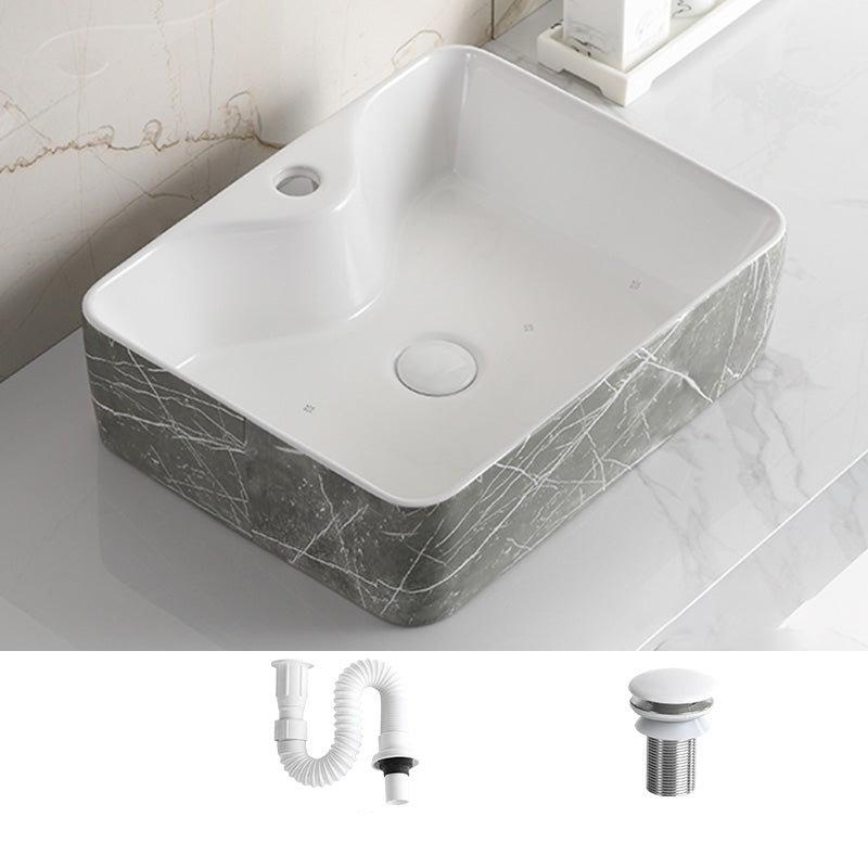Modern Bathroom Sink Ceramic Marble Pattern Round Bathroom Sink with Pulling Faucet 19"L x 15"W x 6"H None Sink Clearhalo 'Bathroom Remodel & Bathroom Fixtures' 'Bathroom Sinks & Faucet Components' 'Bathroom Sinks' 'bathroom_sink' 'Home Improvement' 'home_improvement' 'home_improvement_bathroom_sink' 6786994