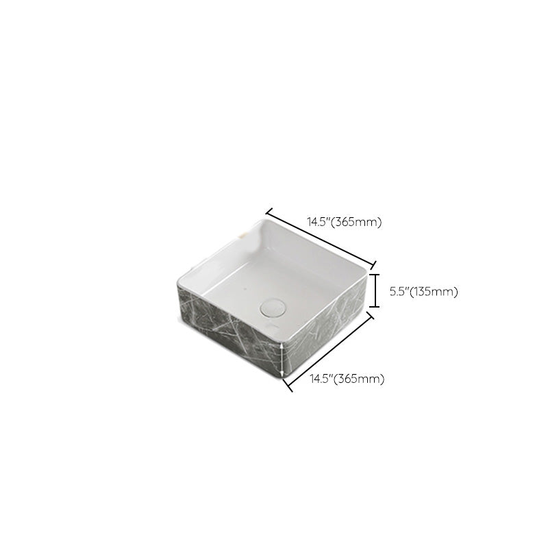 Modern Bathroom Sink Ceramic Marble Pattern Round Bathroom Sink with Pulling Faucet Clearhalo 'Bathroom Remodel & Bathroom Fixtures' 'Bathroom Sinks & Faucet Components' 'Bathroom Sinks' 'bathroom_sink' 'Home Improvement' 'home_improvement' 'home_improvement_bathroom_sink' 6786999