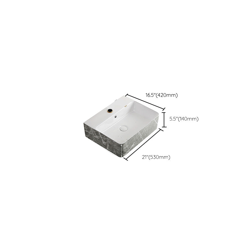 Modern Bathroom Sink Ceramic Marble Pattern Round Bathroom Sink with Pulling Faucet Clearhalo 'Bathroom Remodel & Bathroom Fixtures' 'Bathroom Sinks & Faucet Components' 'Bathroom Sinks' 'bathroom_sink' 'Home Improvement' 'home_improvement' 'home_improvement_bathroom_sink' 6787001