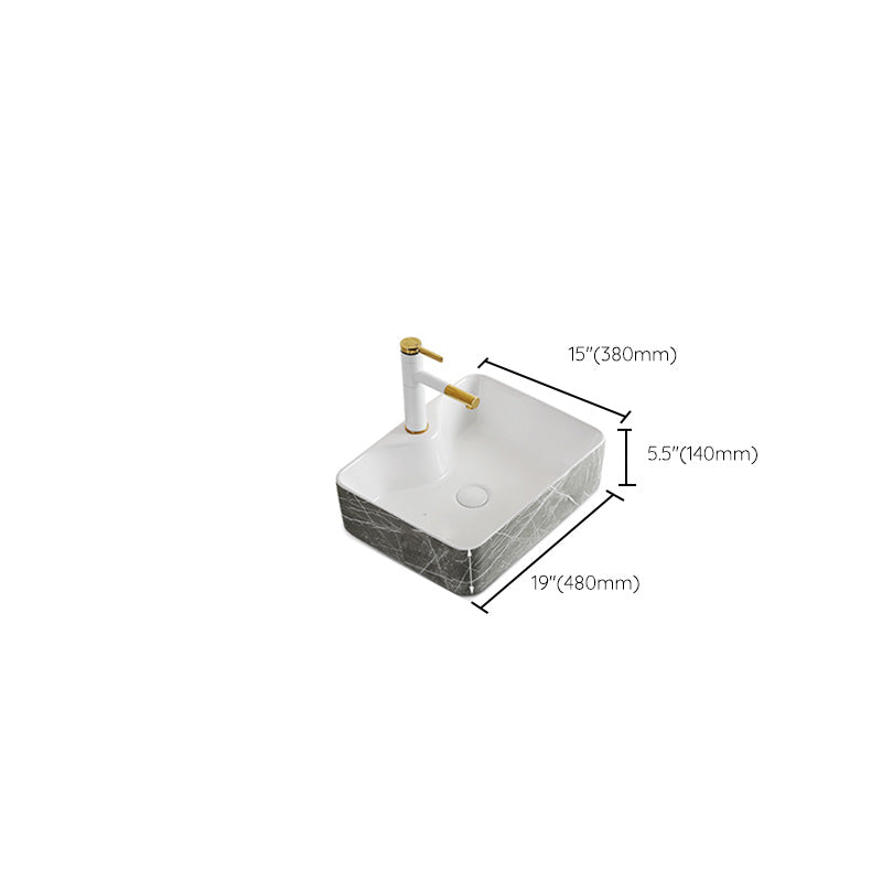 Modern Bathroom Sink Ceramic Marble Pattern Round Bathroom Sink with Pulling Faucet Clearhalo 'Bathroom Remodel & Bathroom Fixtures' 'Bathroom Sinks & Faucet Components' 'Bathroom Sinks' 'bathroom_sink' 'Home Improvement' 'home_improvement' 'home_improvement_bathroom_sink' 6787003