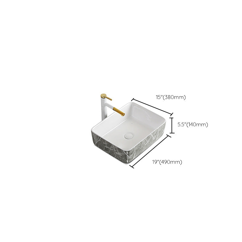 Modern Bathroom Sink Ceramic Marble Pattern Round Bathroom Sink with Pulling Faucet Clearhalo 'Bathroom Remodel & Bathroom Fixtures' 'Bathroom Sinks & Faucet Components' 'Bathroom Sinks' 'bathroom_sink' 'Home Improvement' 'home_improvement' 'home_improvement_bathroom_sink' 6787004