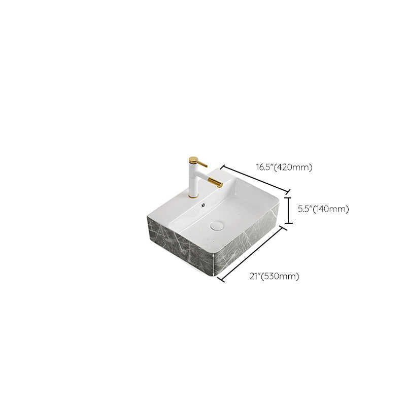 Modern Bathroom Sink Ceramic Marble Pattern Round Bathroom Sink with Pulling Faucet Clearhalo 'Bathroom Remodel & Bathroom Fixtures' 'Bathroom Sinks & Faucet Components' 'Bathroom Sinks' 'bathroom_sink' 'Home Improvement' 'home_improvement' 'home_improvement_bathroom_sink' 6787007