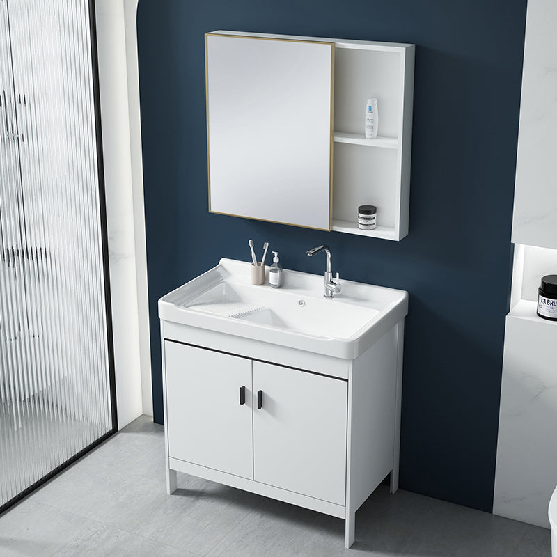 Gorgeous Metal Vanity Cabinet Freestanding Standard Open Console with Sink Set Clearhalo 'Bathroom Remodel & Bathroom Fixtures' 'Bathroom Vanities' 'bathroom_vanities' 'Home Improvement' 'home_improvement' 'home_improvement_bathroom_vanities' 6787009