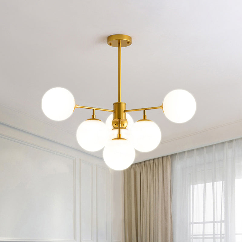 Black/Gold Branch Chandelier Modern 7/9/11-Light Iron Ceiling Pendant with White Glass Ball Shade Clearhalo 'Ceiling Lights' 'Chandeliers' 'Glass shade' 'Glass' 'Modern Chandeliers' 'Modern' Lighting' 678701