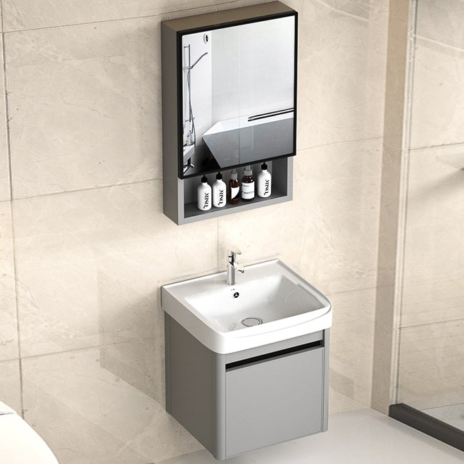 2 Doors Bathroom Vanity Mirror Grey Rectangle Single Sink Wall Mount Vanity Vanity & Faucet & Mirror Cabinet 17"L x 14"W x 19"H White Clearhalo 'Bathroom Remodel & Bathroom Fixtures' 'Bathroom Vanities' 'bathroom_vanities' 'Home Improvement' 'home_improvement' 'home_improvement_bathroom_vanities' 6787038