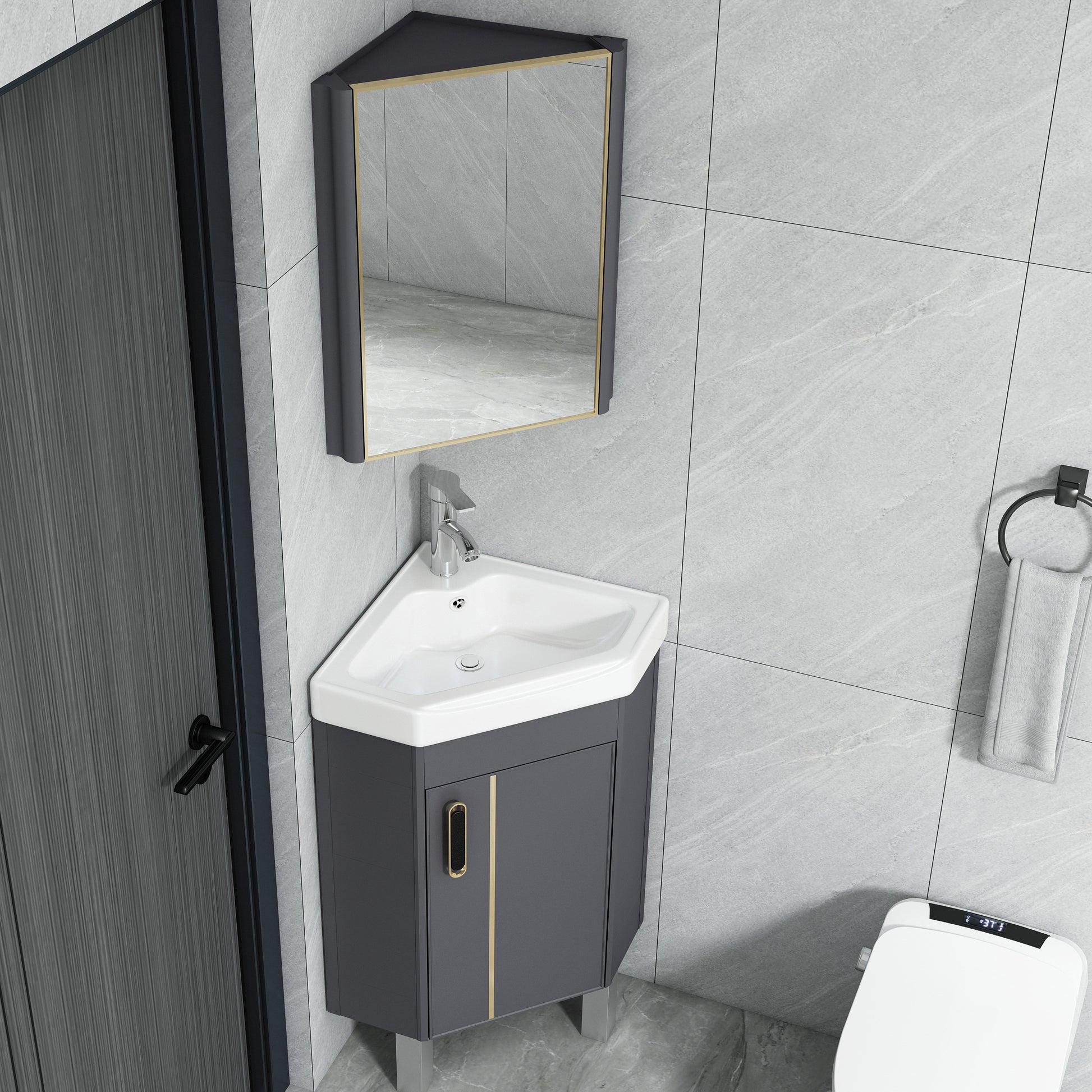 Contemporary Sink Vanity Triangular Wall Mounted Corner Bath Vanity Clearhalo 'Bathroom Remodel & Bathroom Fixtures' 'Bathroom Vanities' 'bathroom_vanities' 'Home Improvement' 'home_improvement' 'home_improvement_bathroom_vanities' 6787087