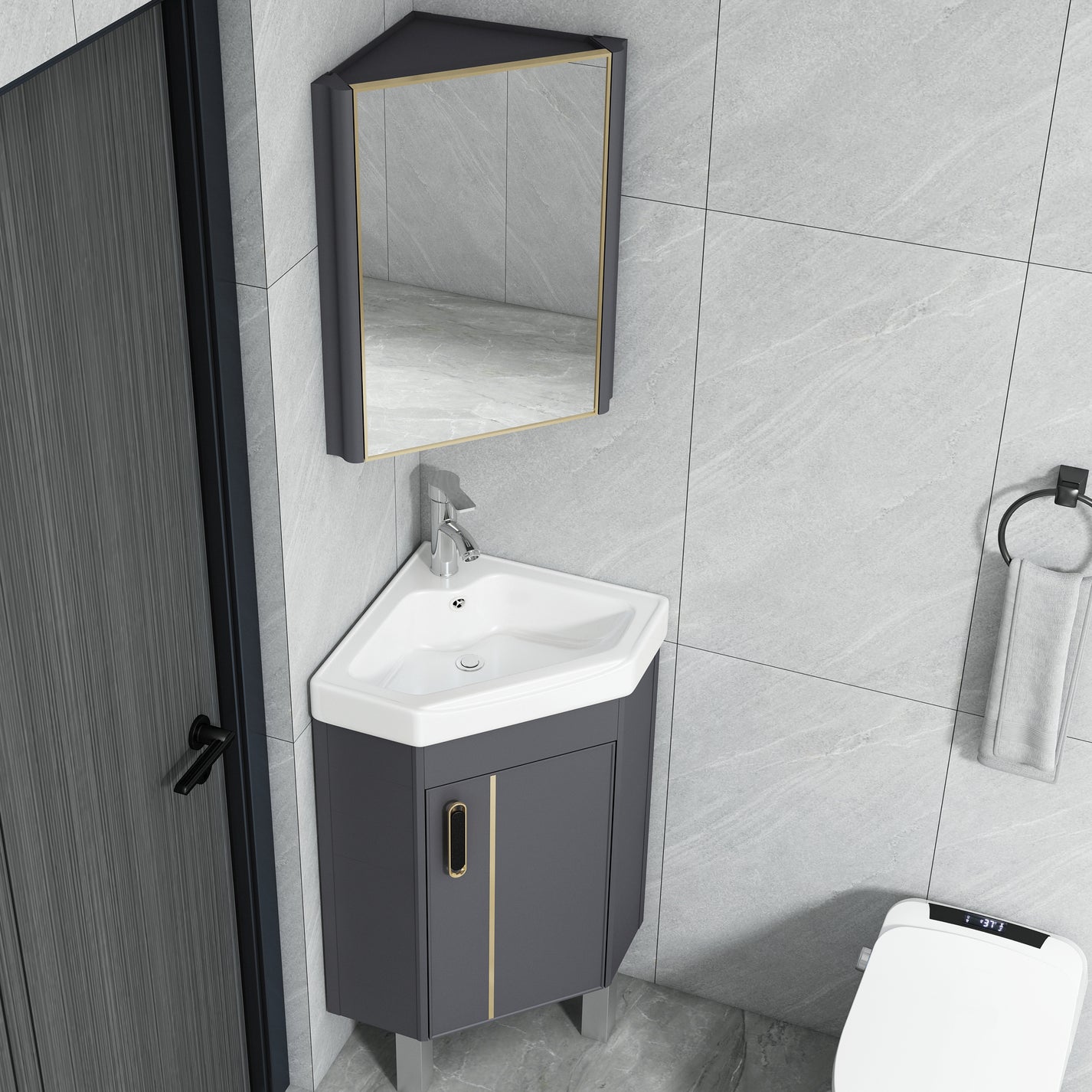 Contemporary Sink Vanity Triangular Wall Mounted Corner Bath Vanity ...