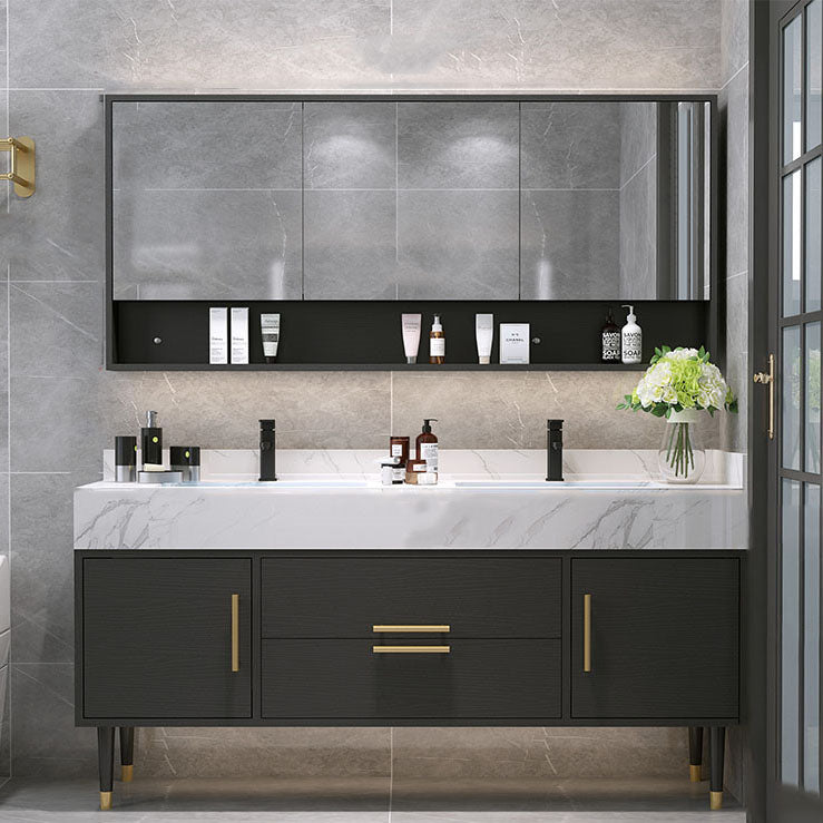 Double Sink Vanity Set 2 Doors Rectangle Freestanding Metal Frame Vanity with Mirror Vanity & Faucet & Mirror Cabinet Clearhalo 'Bathroom Remodel & Bathroom Fixtures' 'Bathroom Vanities' 'bathroom_vanities' 'Home Improvement' 'home_improvement' 'home_improvement_bathroom_vanities' 6787109
