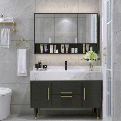 Double Sink Vanity Set 2 Doors Rectangle Freestanding Metal Frame Vanity with Mirror Vanity & Faucet & Mirror Cabinet Clearhalo 'Bathroom Remodel & Bathroom Fixtures' 'Bathroom Vanities' 'bathroom_vanities' 'Home Improvement' 'home_improvement' 'home_improvement_bathroom_vanities' 6787110