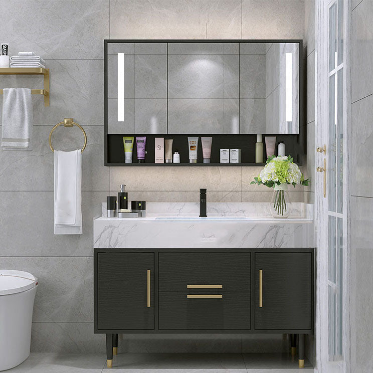 Double Sink Vanity Set 2 Doors Rectangle Freestanding Metal Frame Vanity with Mirror Vanity & Faucet & Smart Medicine Cabinet Clearhalo 'Bathroom Remodel & Bathroom Fixtures' 'Bathroom Vanities' 'bathroom_vanities' 'Home Improvement' 'home_improvement' 'home_improvement_bathroom_vanities' 6787113