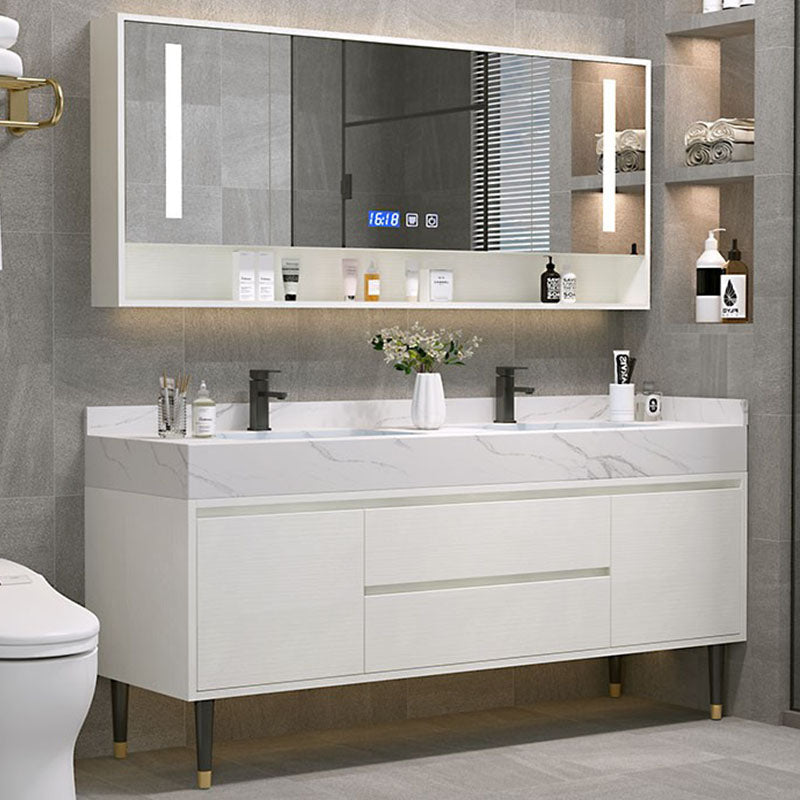 Metal Frame Vanity 2 Doors Double Sink Mirror Freestanding Vanity Set with Drawers Clearhalo 'Bathroom Remodel & Bathroom Fixtures' 'Bathroom Vanities' 'bathroom_vanities' 'Home Improvement' 'home_improvement' 'home_improvement_bathroom_vanities' 6787126