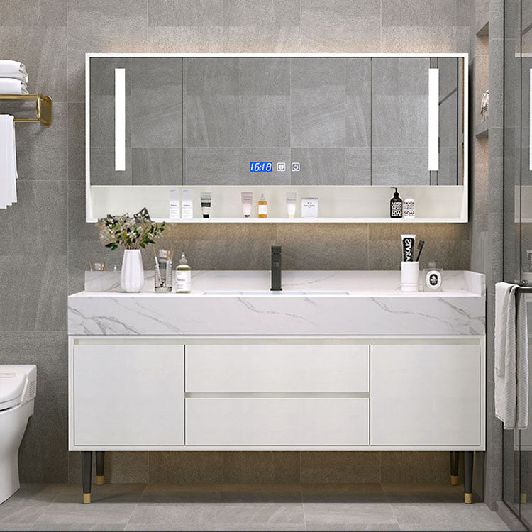 Metal Frame Vanity 2 Doors Double Sink Mirror Freestanding Vanity Set with Drawers Clearhalo 'Bathroom Remodel & Bathroom Fixtures' 'Bathroom Vanities' 'bathroom_vanities' 'Home Improvement' 'home_improvement' 'home_improvement_bathroom_vanities' 6787128