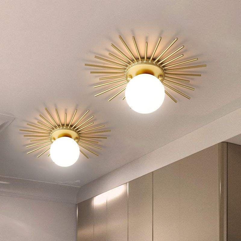 Spherical Flush Mount Lighting with Frosted Glass Shade Minimalism 1 Bulb Ceiling Mounted Fixture in Gold Clearhalo 'Ceiling Lights' 'Close To Ceiling Lights' 'Close to ceiling' 'Flush mount' Lighting' 678713